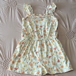 Little Lass Floral Print Romper - Cream and Orange